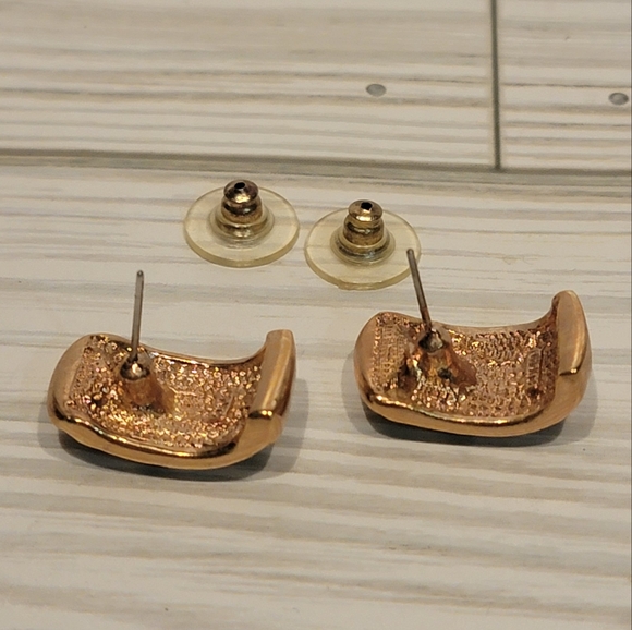 C12 Vintage Roman Rhinestone & Gold-tone Pierced Earrings - Picture 4 of 5